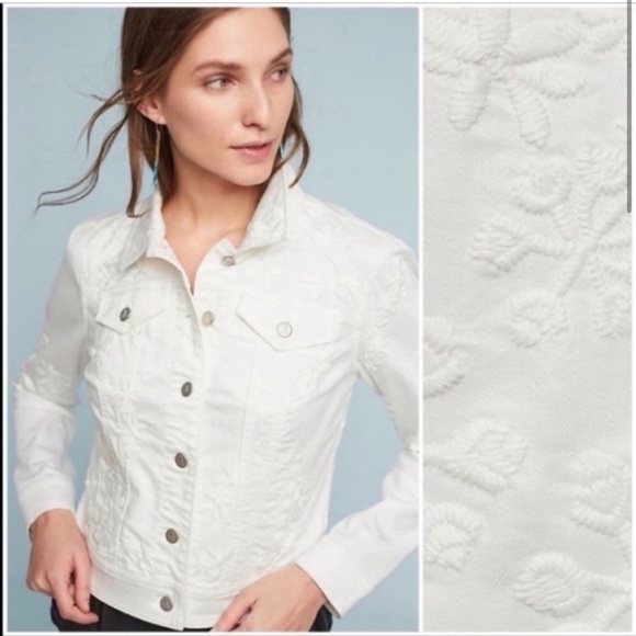 PILCRO AND THE LETTERPRESS | Anthropologie White Embroidered Jean Jacket - Picture 1 of 9